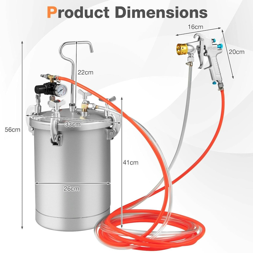 image 1 of COSTWAY 15L Paint Tank Pressure Paint Pot Adjusting Spray Gun