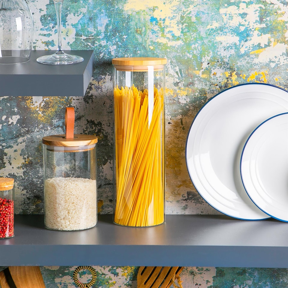 image 1 of Argon Tableware Scandi Glass Storage Jars with Wooden Lids - 2 Litre - Pack of 3