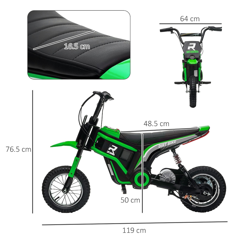 image 1 of HOMCOM 24V Kids Electric Motorbike with Twist Grip Throttle, Music, Horn - Green