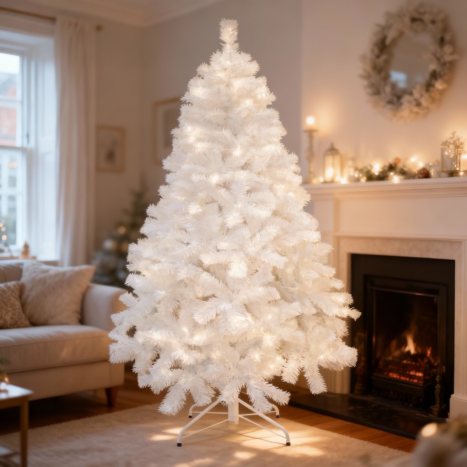 image 1 of 10FT Alaskan Pine White Christmas Bushy Looking Artificial Tree with Metal Stand | White | White