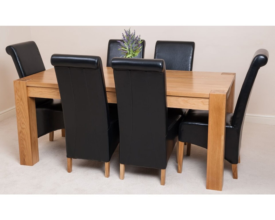 image 1 of Kuba 180 x 90 cm Chunky Oak Dining Table and 6 Montana Leather Chairs | Black | Black