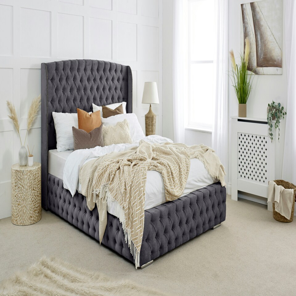 Reily Plush King Bed Frame - Steel