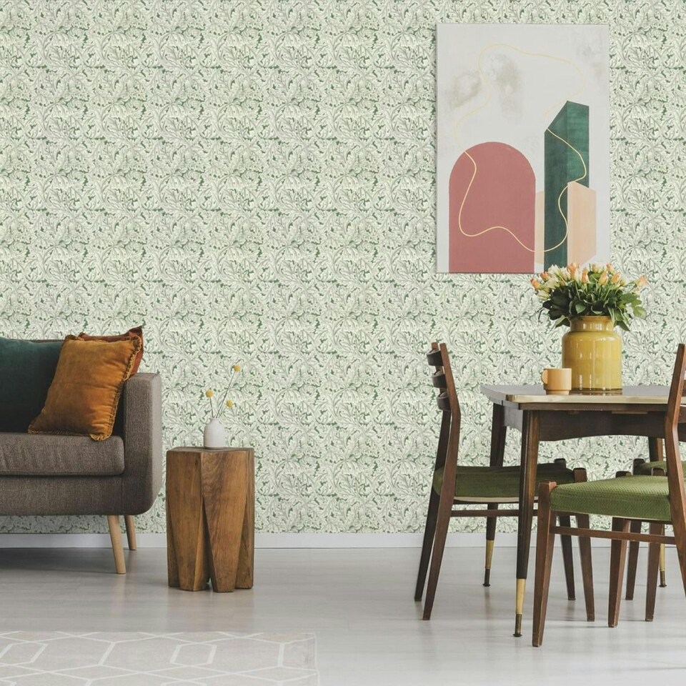 image 1 of Clarke & Clarke Acanthus Wallpaper - Sage Green/Cream - 10m x 0.5m Green