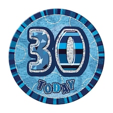 Unique Party Glitz 30th Birthday Party Badge - Blue/Silver - One Size