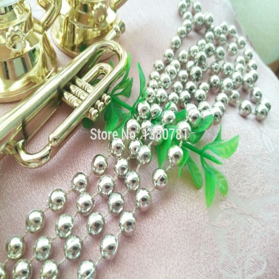 image 1 of Silver Shiny Christmas Bead Chain Metallic Beaded Garland Artificial Pearls Tinsel For Christmas Tree Hanging Decorations