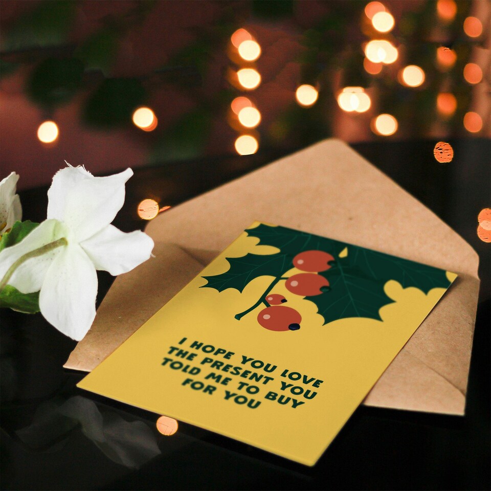 image 1 of Hope You Love Present You Told Me To Buy Funny For Her Woman Christmas Card