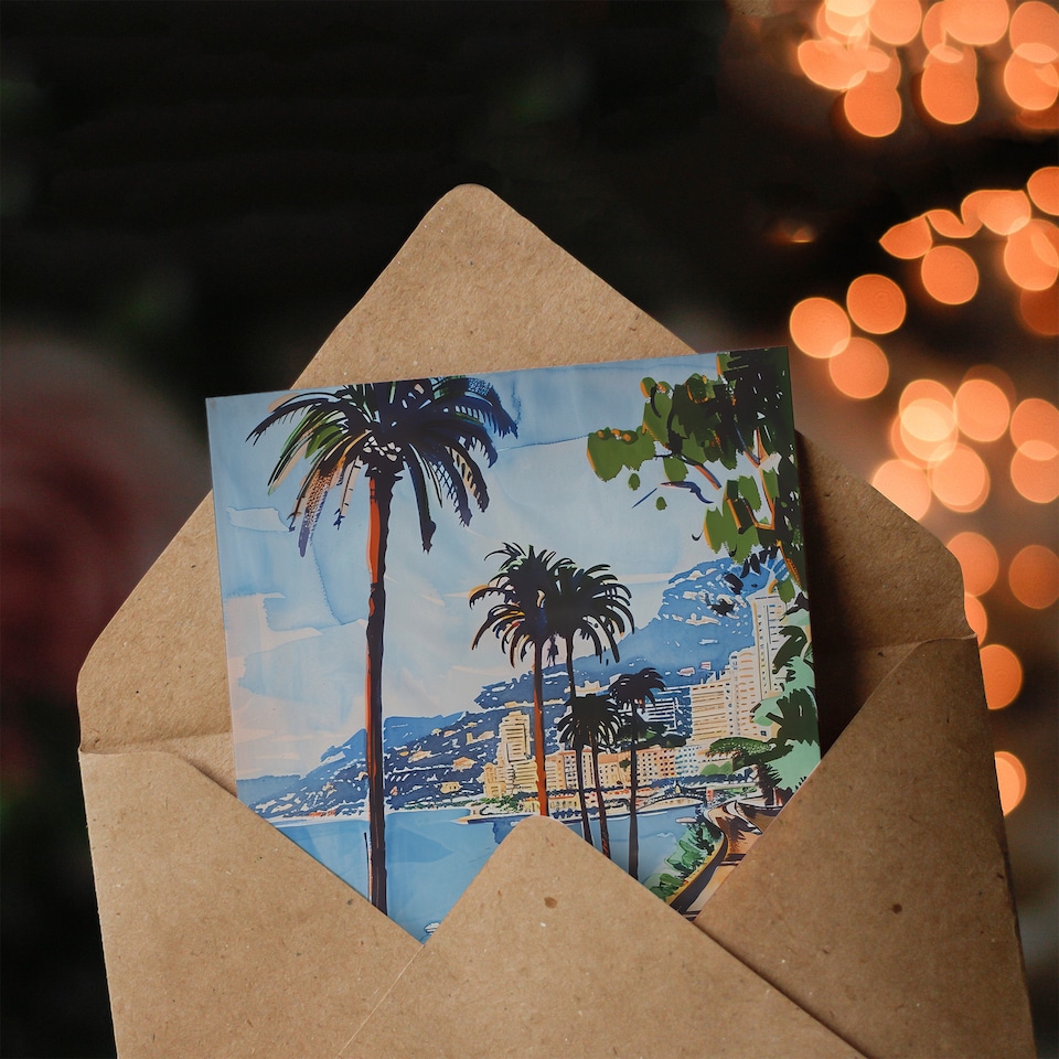 image 1 of Greeting Card Motor Sport Race Monaco Watercolour 1973 Vintage