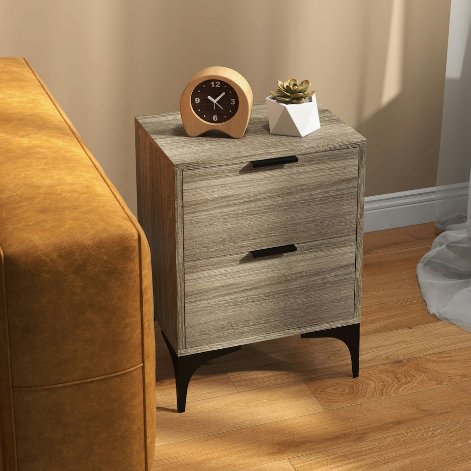 image 1 of HOMCOM Bedside Tables Set of 2 with 2 Drawers for Bedroom, Living Room, Black