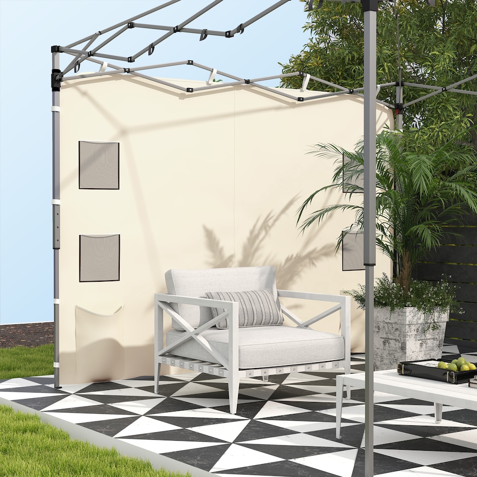 image 1 of Outsunny Gazebo Side Panel, Canopy Sidewall Panel with 4 Mesh Bags and 2 Storage Pockets for 3 x 3 m Straight Leg Pop Up Gazebos, 1 Pack Sidewall Only, Beige