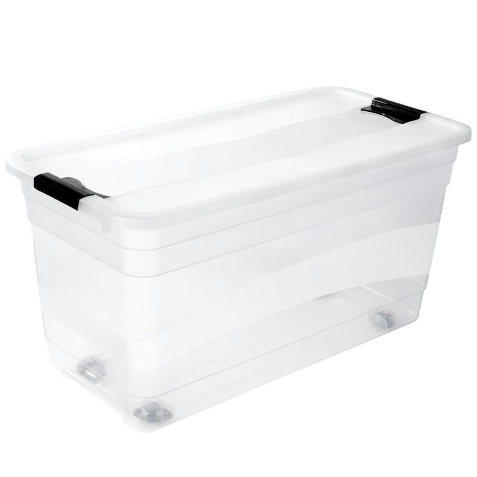 image 1 of Keeeper Crystal Box 83 Litre with Lid and Caster Wheels - Transparent