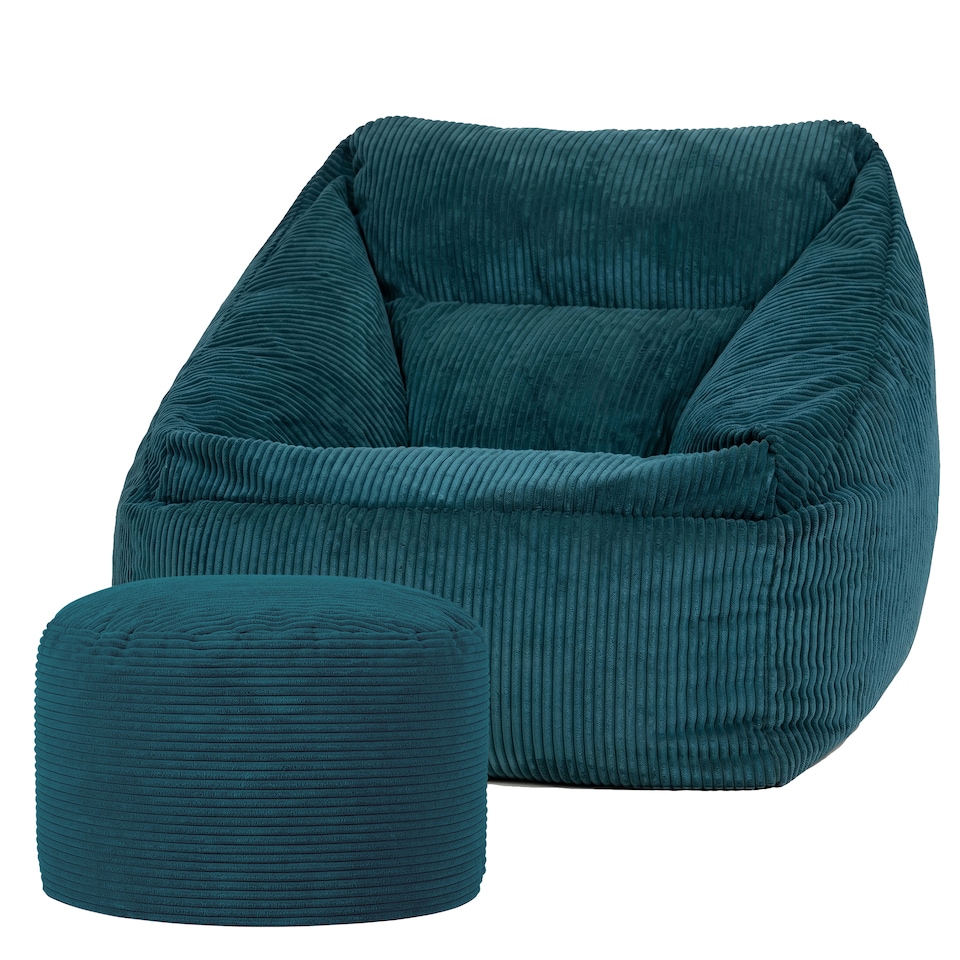 image 1 of icon Natalia Corduroy Armchair Bean Bag and Round Footstool, Teal