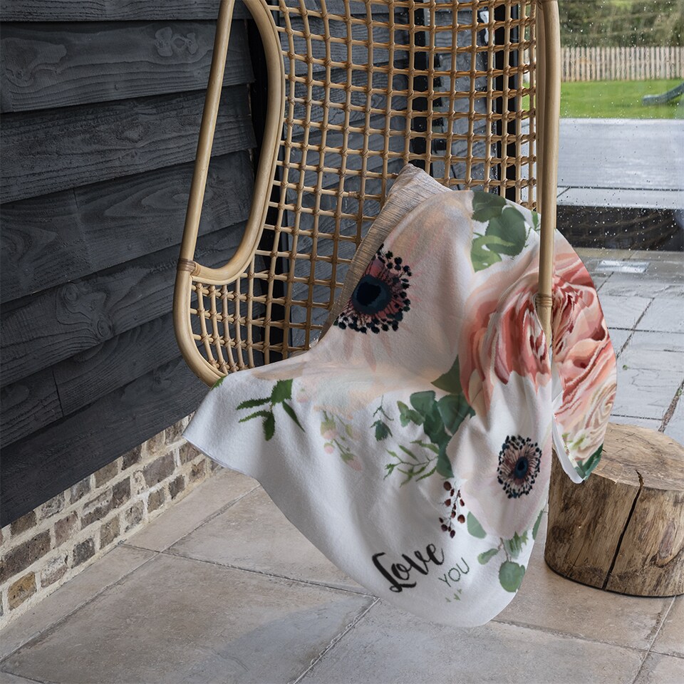 image 1 of Garden Flower Pink Peach Rose White Anemone Blanket | Multi