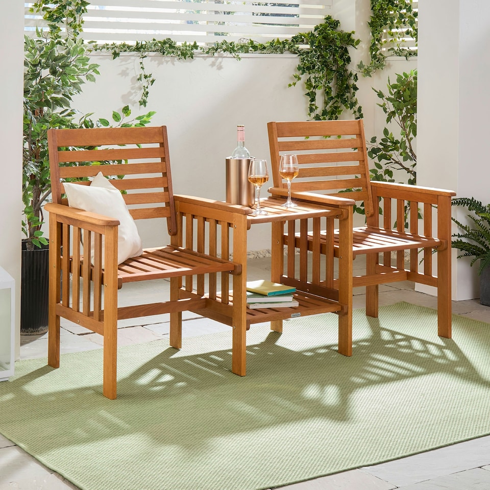 image 1 of VonHaus Meranti Hardwood 2 Seater Garden Jack & Jill Love Seat Brown
