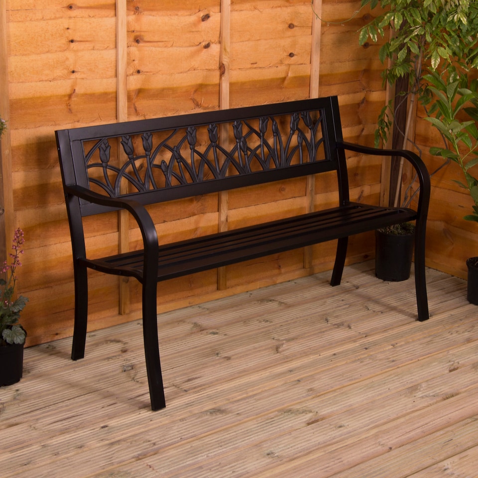image 1 of Garden Vida 3 Seater Steel Garden Bench Outdoor Patio Seating, Tulipo