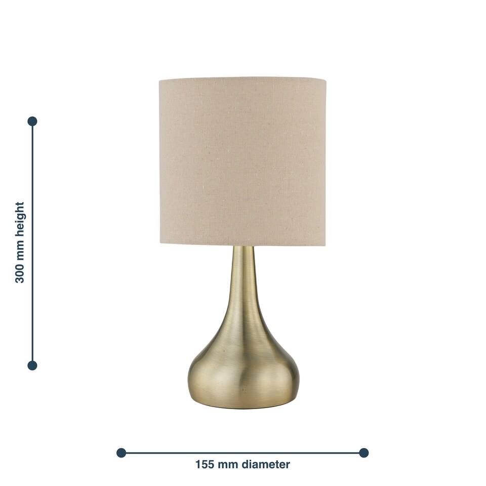 image 1 of Set of 2 Romana - Antique Brass Touch Table Lamp with Linen Shades