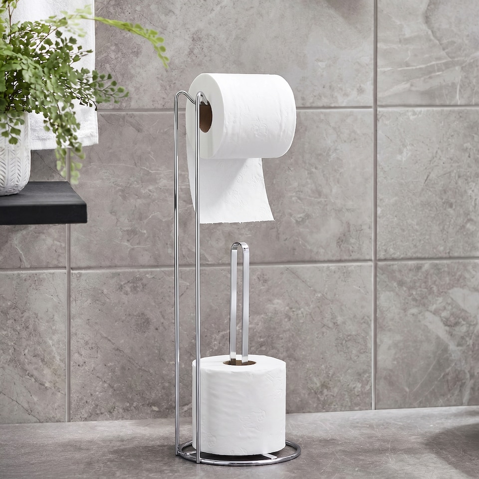 image 1 of OHS Metal Freestanding Toilet Roll Holder Organiser Tissue Paper Storage
