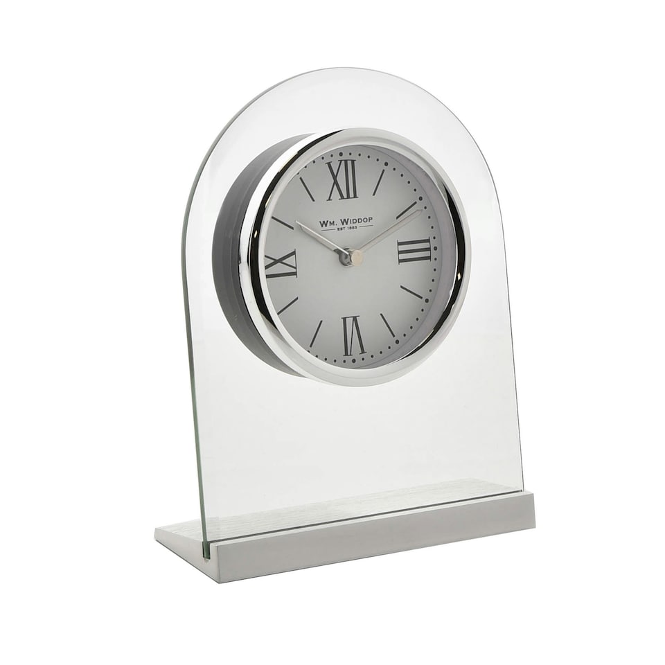 image 1 of Wm.Widdop Arched Glass Mantel Clock Roman Dial White