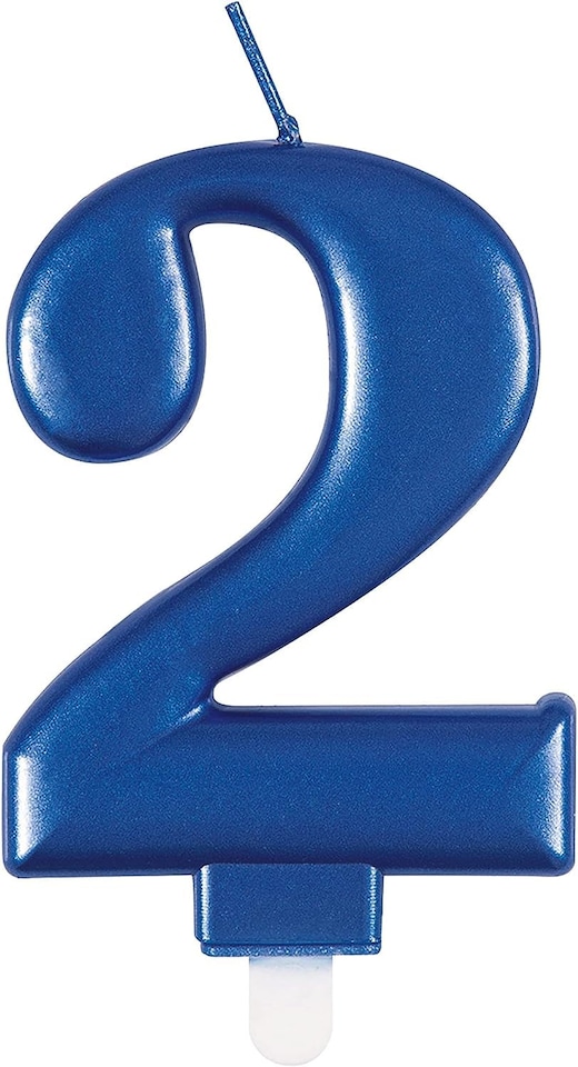 image 1 of Metallic Blue Number 2 Birthday Candle