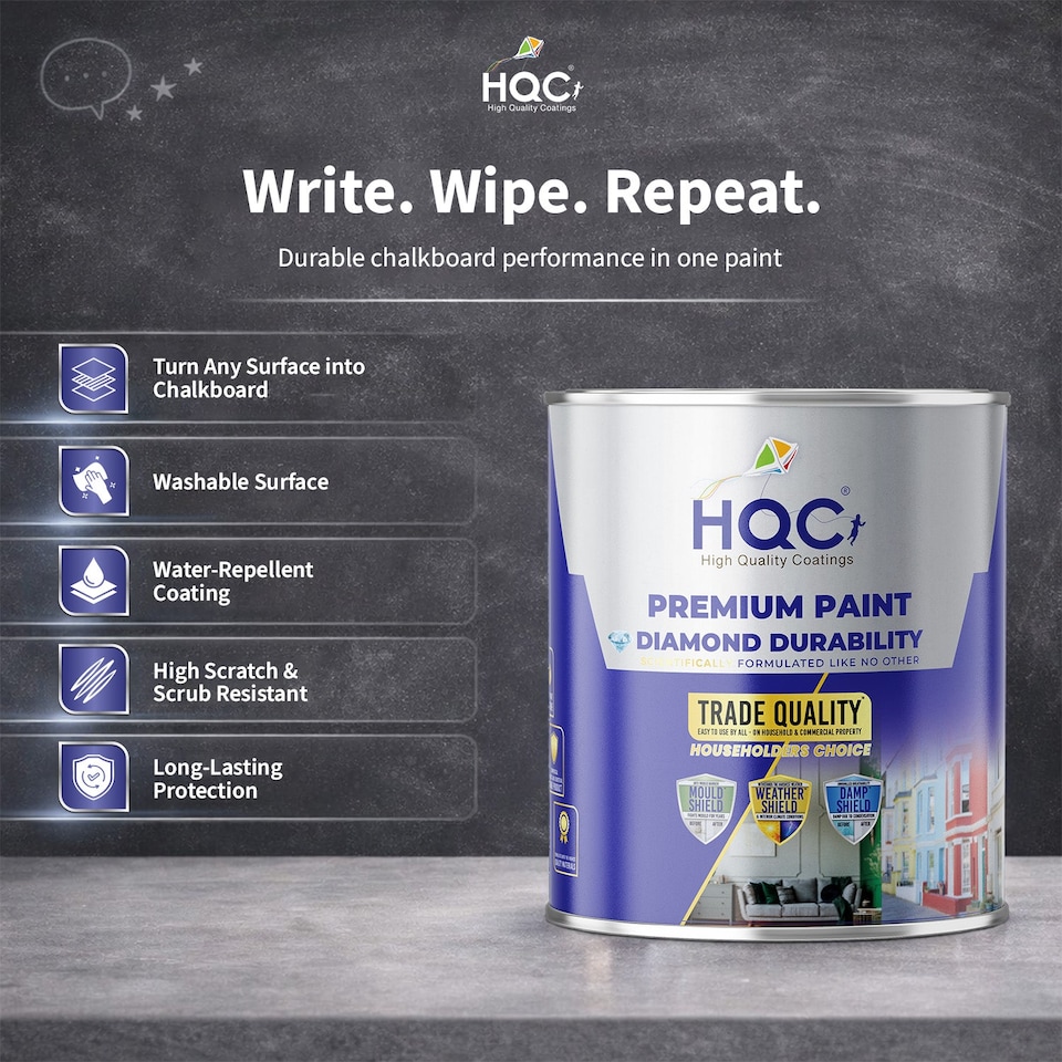 image 1 of HQC Blackboard & Chalkboard Paint - Easy Clean, Writable & Erasable Surface - Mint Green - 5L