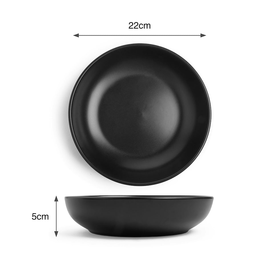 image 1 of VonShef Matte Black Pasta Bowl set, 4 Dishwasher & Microwave Safe Bowls