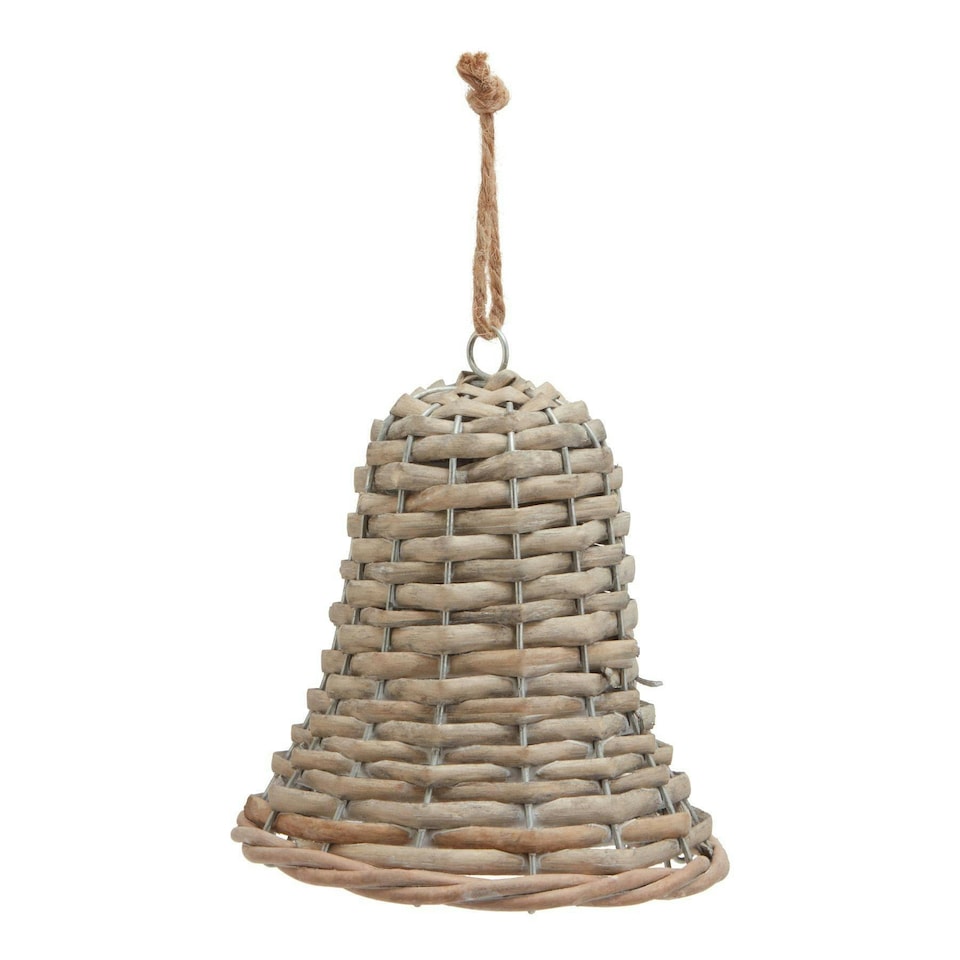 image 1 of Hill Interiors The Noel Collection Wicker Bell Christmas Decoration - Brown - 12cm x 7cm x 7cm