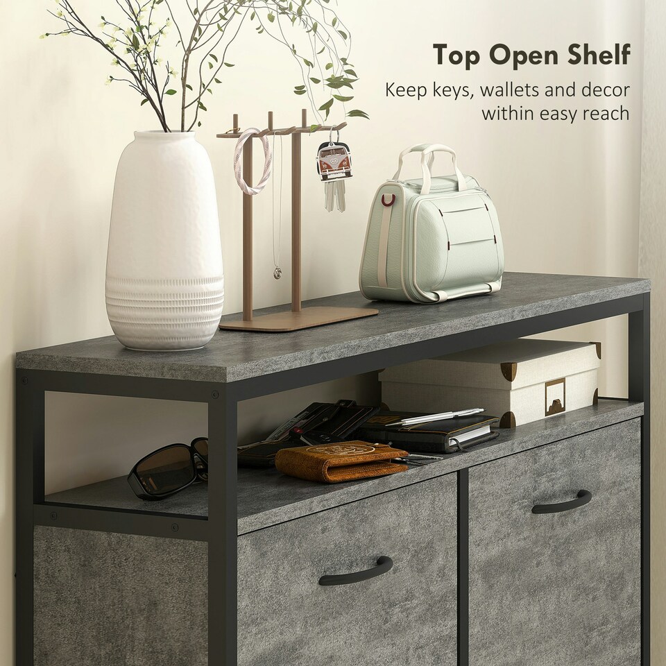 image 1 of HOMCOM Shoe Cabinet with 4 Flip Drawers, Holds 12-20 Pairs | Grey | 98W x 24D x 95H cm | 1