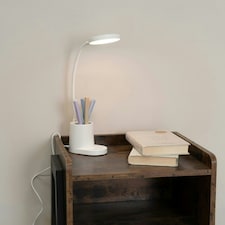 ValueLights Marco Adjustable White Rechargeable Wireless Pen Pot Dimmable Flexi Desk Lamp