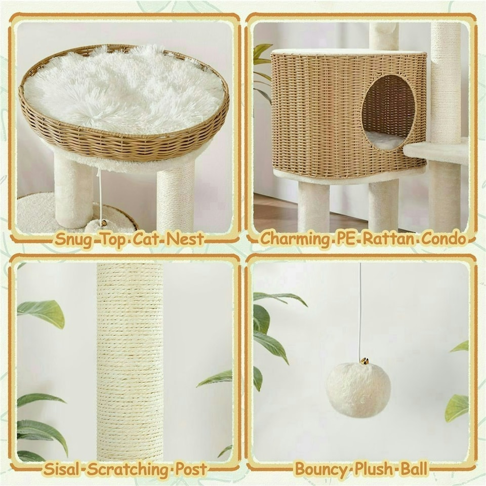 image 1 of Yaheetech 91 cm Tall Rattan Cat Tree with Natural Sisal Beige
