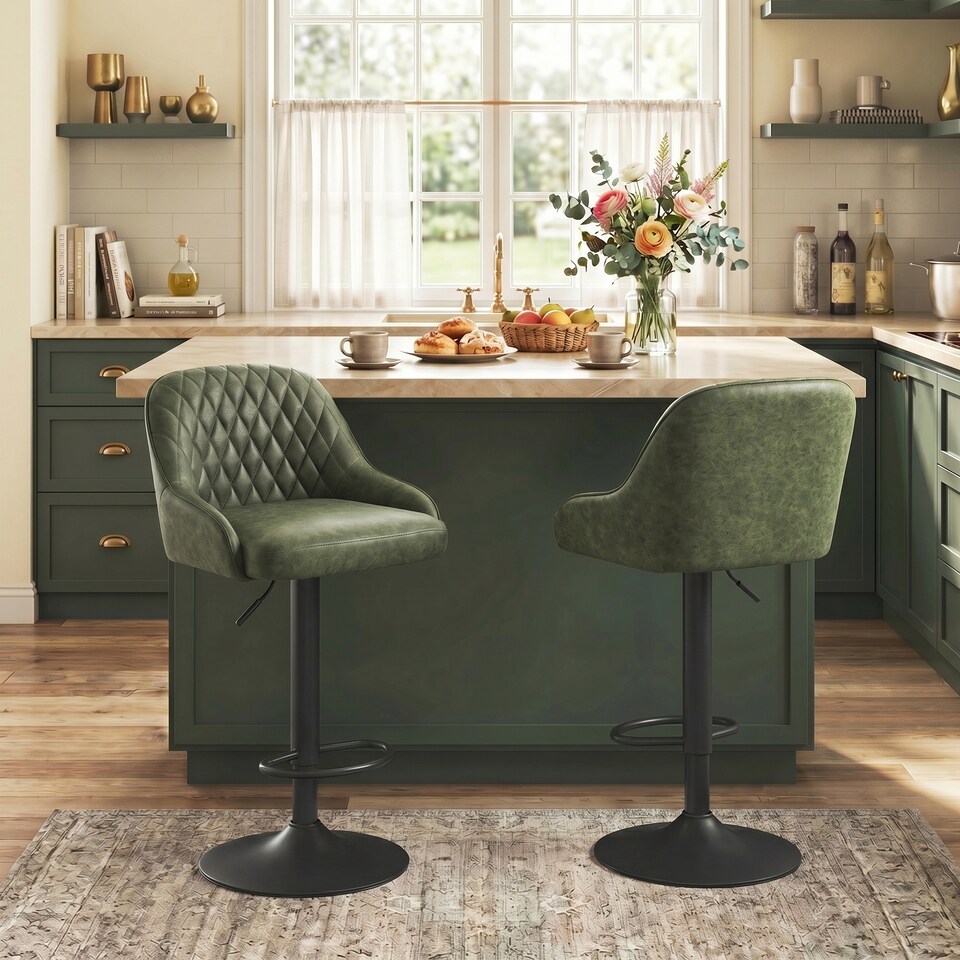 image 1 of HOMCOM Bar Stools Set of 2 Adjustable Swivel Counter Height
