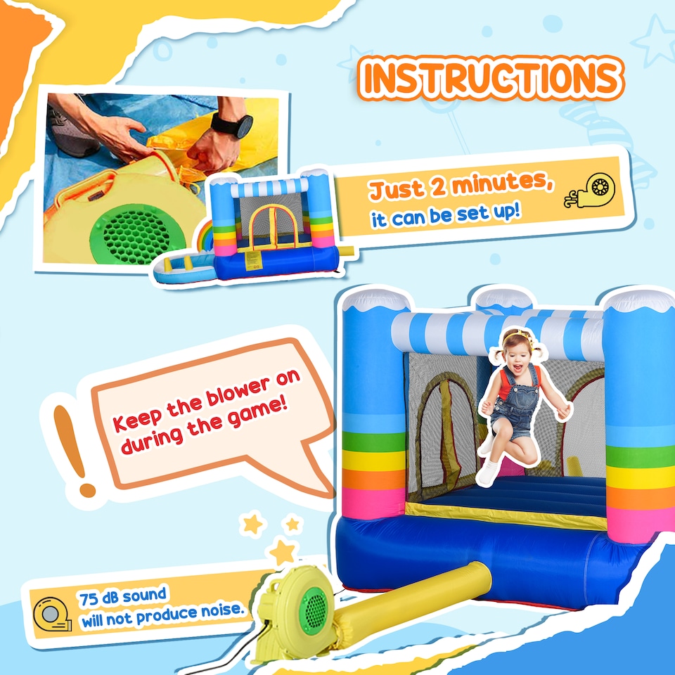 image 1 of Outsunny Kids Bouncy Castle with Pool Outdoor Trampoline W Net Blower 3-8 Yrs