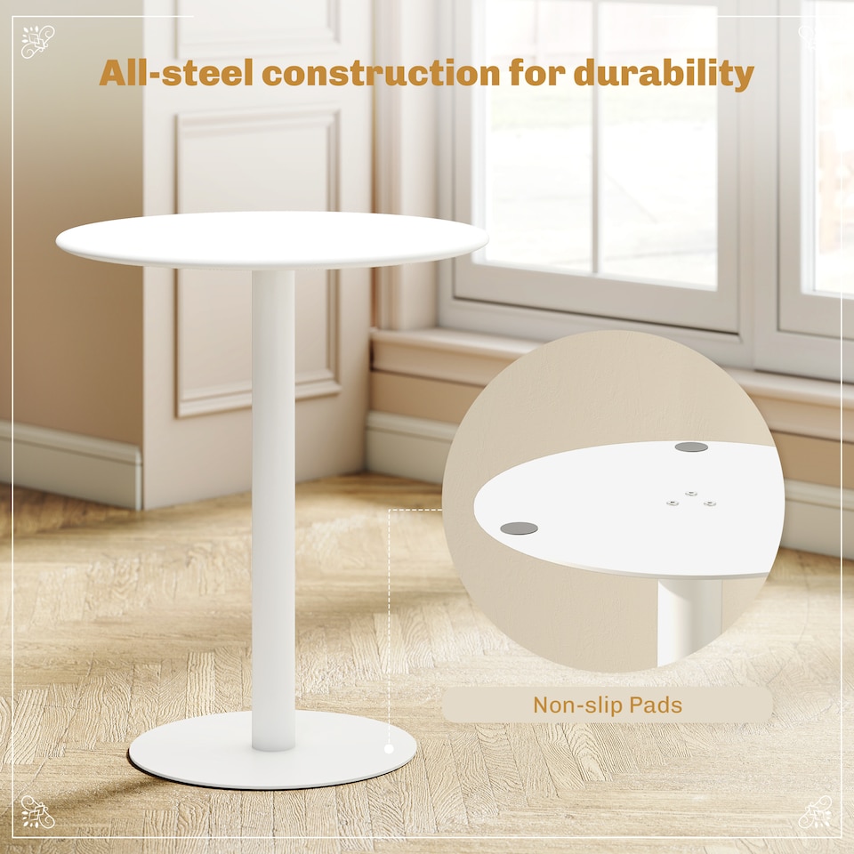 image 1 of HOMCOM Dining Table, 60 cm Round Kitchen Table for 2 with Steel Base, White | White | White