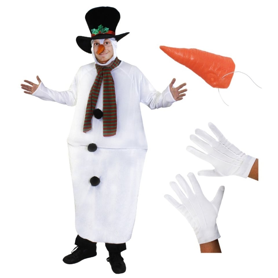 image 1 of Deluxe Snowman Fat Suit with Carrot Nose & Gloves White | One Size