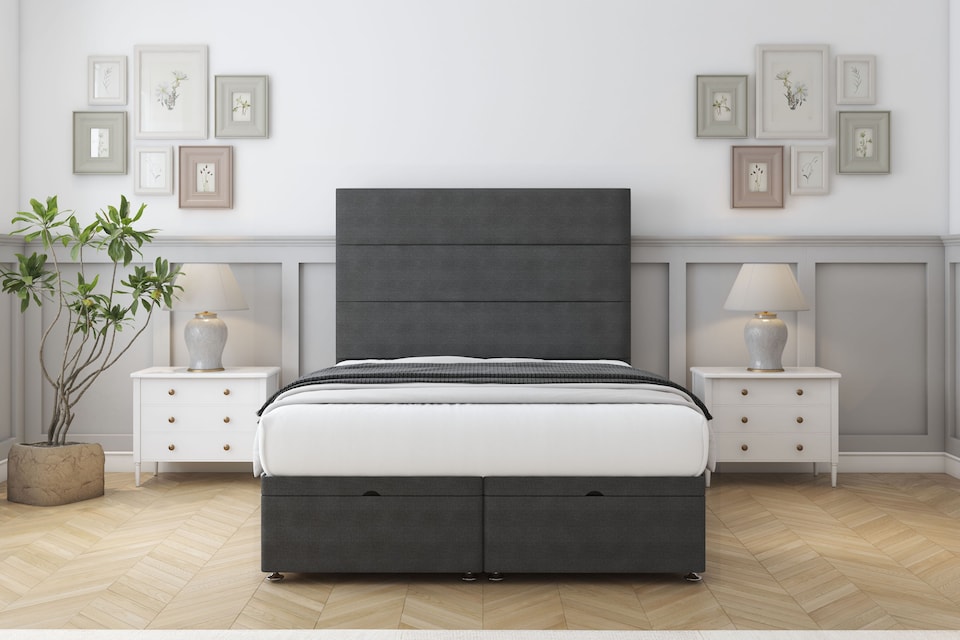 image 1 of Sloomy Texas Graphite Dumfries Ottoman Bed Base With 54" Floor Standing Headboard 4'6 Double | Grey | Graphite | Double | 1