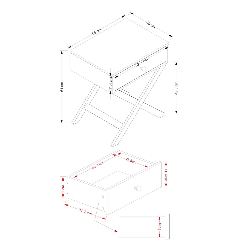image 1 of Options 1 Drawer X-Frame Bedside Table - Painted Finish, Polished Metal Handle | Grey | Grey | One Size | 1