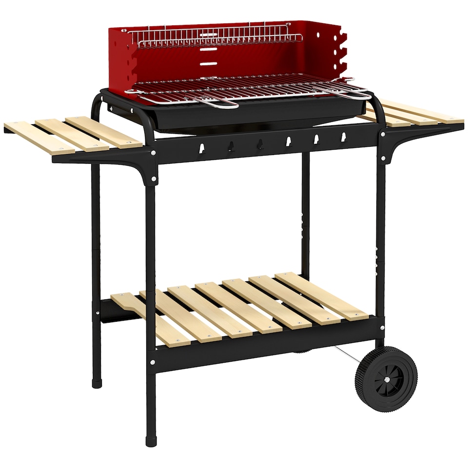 image 1 of Outsunny Charcoal Barbecue BBQ Grill Trolley 5-level Grill Height Ash Catcher
