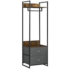 HOMCOM Clothes Rail, Metal Coat Stand, Garment Rack with 2 Fabric Storage Drawers, Single Wardrobe for Bedroom, Hallway, Rustic Brown and Grey