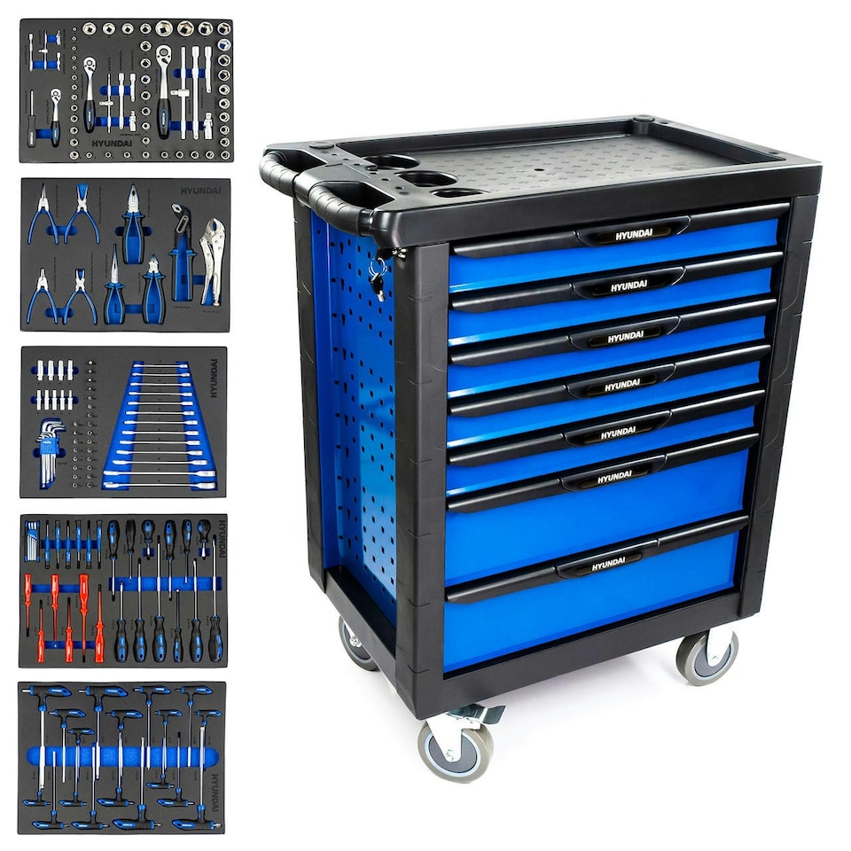 image 1 of Hyundai Tool Chest 175 Piece 7 Drawer Castor Mounted Roller Cabinet | HYTC9006 | Blue