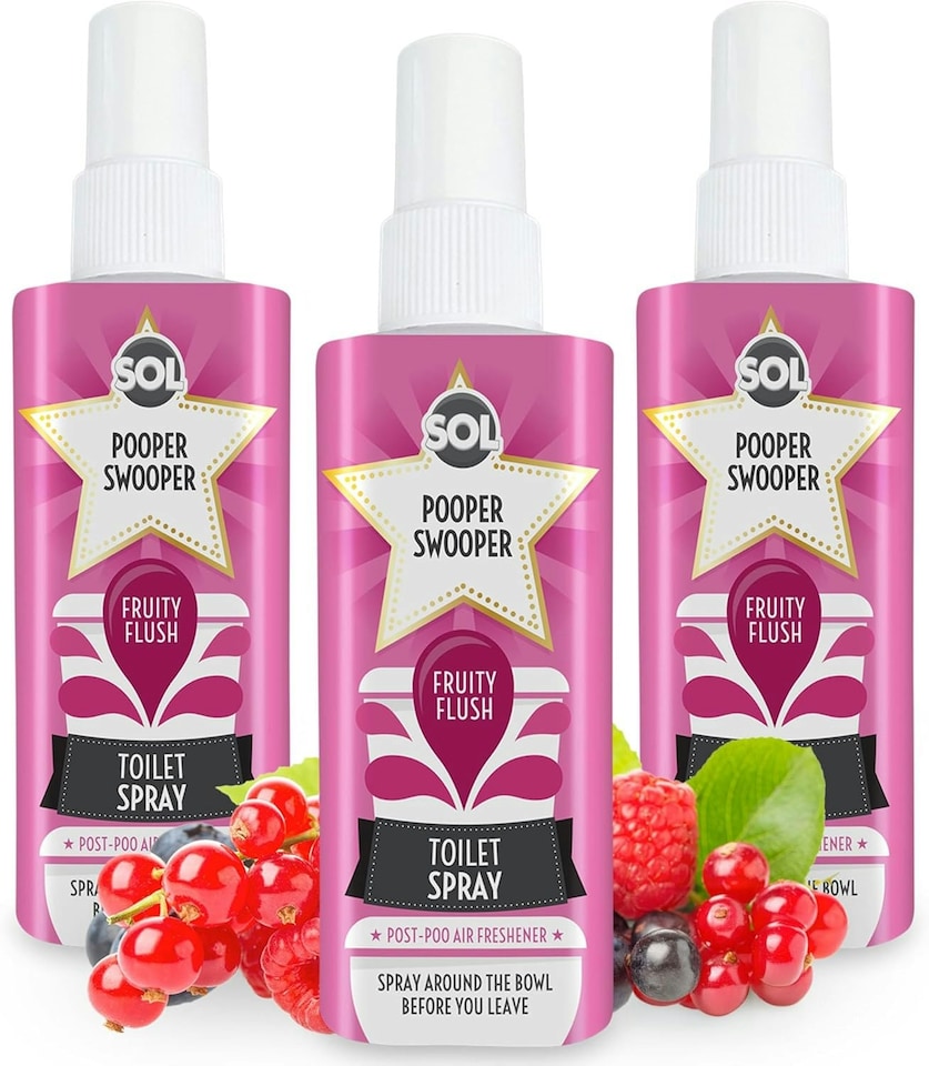 image 1 of SOL 3pk x 60ml Pooper Swooper Toilet Spray Fruity Flush Fragrance, Odour Masking