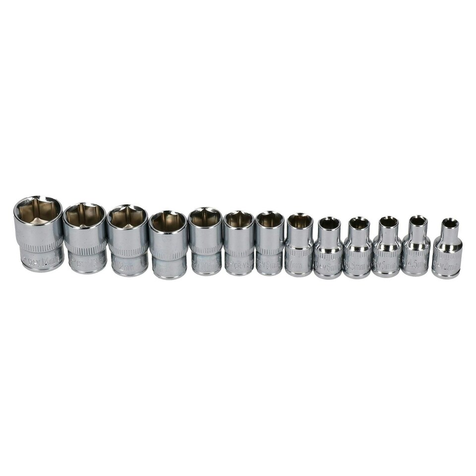 image 1 of 1/4" Drive Torque Wrench 5 - 25 Nm + Metric 6 Sided Shallow Sockets 4 - 14mm