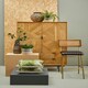 image 3 of Interiors by Premier Natural Wooden Cabinet, Carved Geometric Wood-Effect Front, Rustic  Wood Storage Cabinet on Black Metal Legs Brown