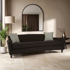 Sturdy Black Dimity Fabric 3 Seat Sofa, Stylish Mid Century Sofa For Bedroom, Comfortable 3 Seater Sofa Black