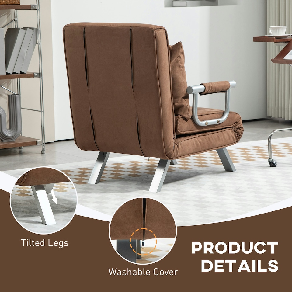 image 1 of HOMCOM Folding 5 Position Convertible Sleeper Chair Bed Coffee | Multi | Chair