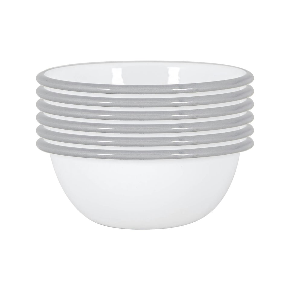 image 1 of Argon Tableware White Enamel Bowls - 16cm - Grey - Pack of 6