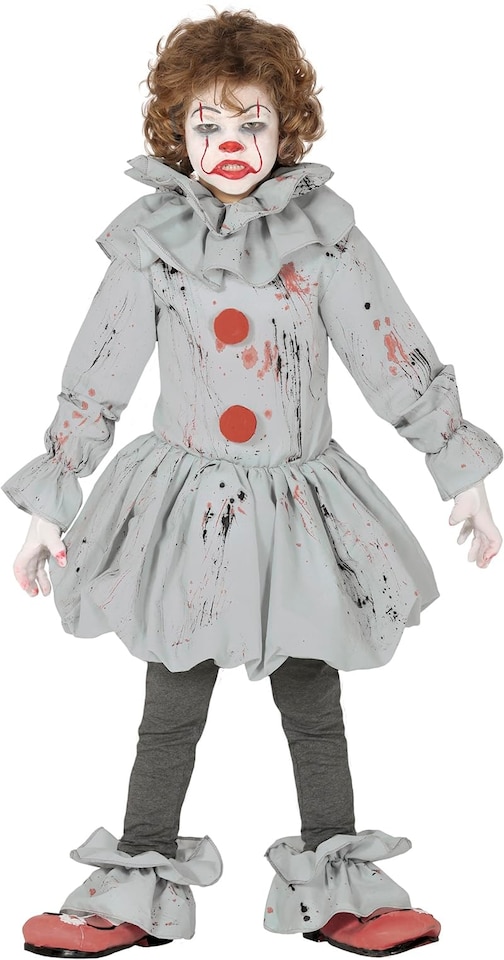 image 1 of Fancy Dress Child Scary Grey Clown Costume - 10-12 Years