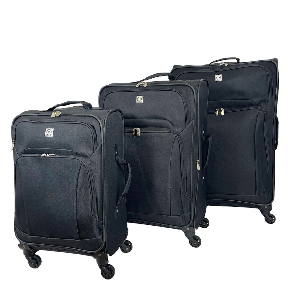 image 1 of 3Pcs Luggage Suitcase Set Soft Shell Trolley 4 Wheel Travel Cabin Carry On Bag Black | Medium