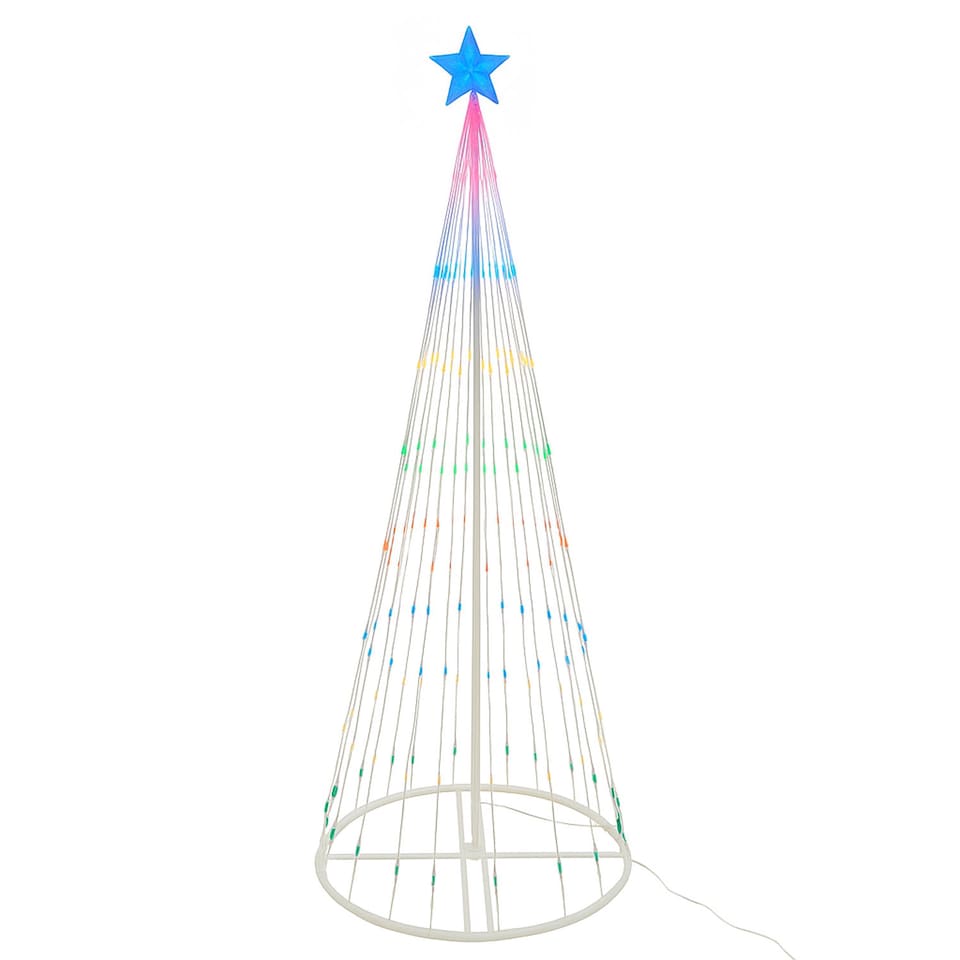 image 1 of Neo White Waterfall LED Outdoor Christmas Tree Light Cascading Star Tree with 5m Lead Multi Function Modes Garden & Patio 4ft 6ft 8ft 10ft Foot Feet | White | Multi White