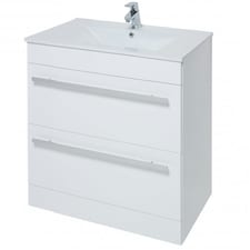 Bathroom 2-Drawer Floor Standing Vanity Unit with Ceramic Basin 800mm Wide - White  - Brassware Not Included | White | White | 1
