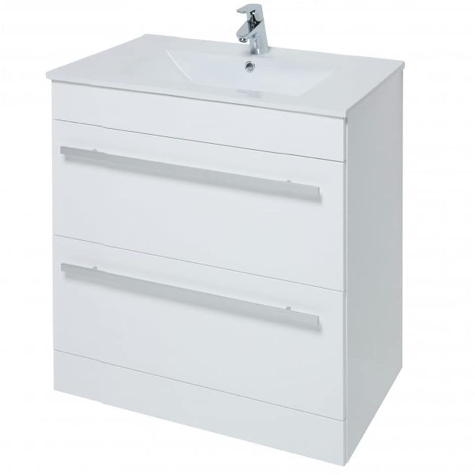 image 1 of Bathroom 2-Drawer Floor Standing Vanity Unit with Ceramic Basin 800mm Wide - White  - Brassware Not Included | White | White | 1