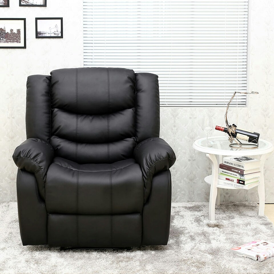 image 1 of Chester Bonded Leather Manual Recliner Chair with Heat And Massage (Black)