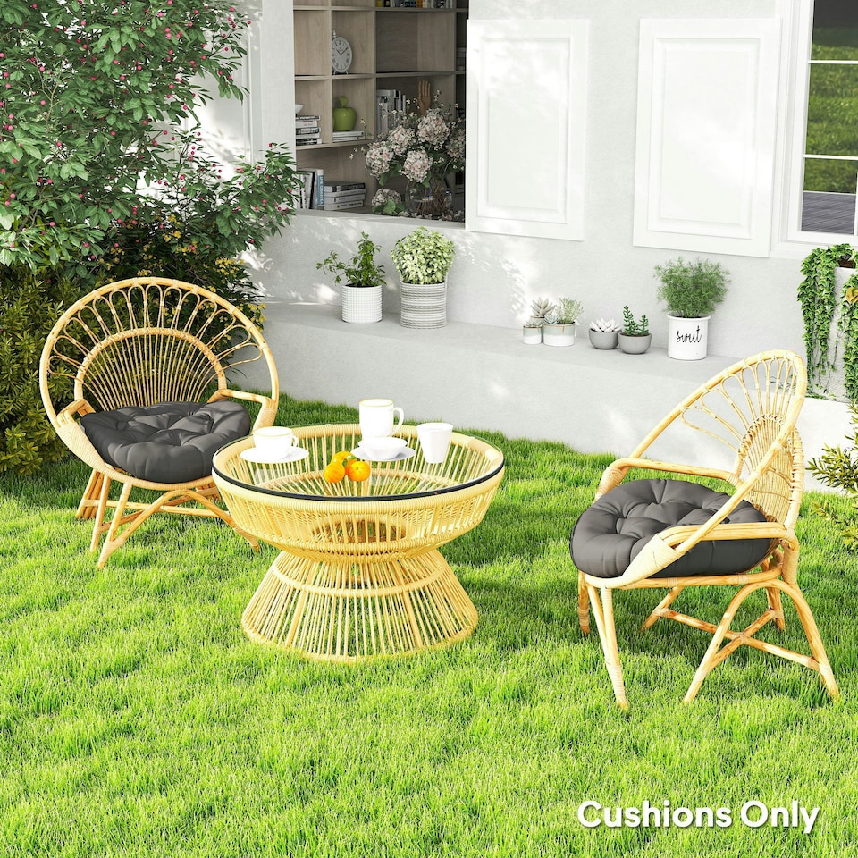 image 1 of Outsunny Outdoor Seat Cushions Set of 2, Tufted Round Chair Pads, Dark Grey